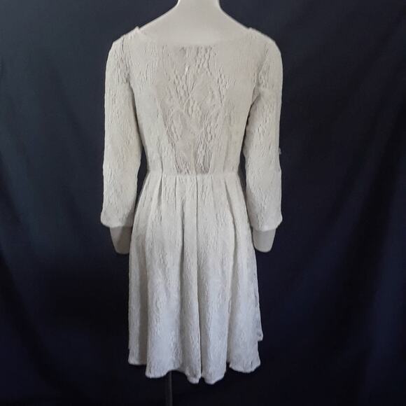 FREE PEOPLE Cream Lace Dress Stretchy Lined SZ S Babydoll Sweetheart Long Sleeve - Picture 3 of 9